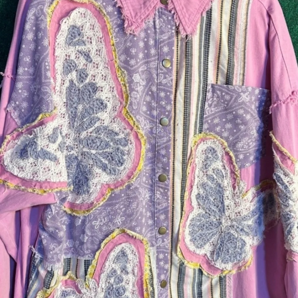 Blue Velvet Pink Butterfly Dreams  Embroidered Patch 🦋 - Picture 3 of 11